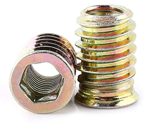 Lot de 20 Douilles Filetées, écrou D'entraînement Inserts pour Vis à Six Pans Creux Insert Fileté Galvanisé Écrou hexagonal fileté en alliage de zinc(M8*20mm)