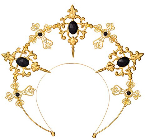 BPURB Jungfrau Maria Halo Krone Gold Göttin Stirnband Kopfschmuck Halloween Party Haarschmuck (Gold-Schwarz)