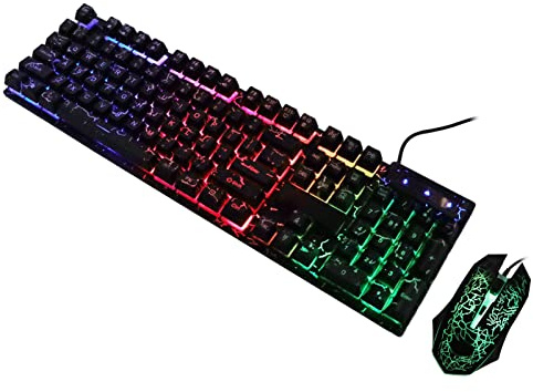 Gaming RGB Wired Keyboard and Mouse Combo, 104 Keys USB Mouse Rainbow Backlit Mechanical Gaming Keyboard Mouse Combo für Computer, Desktop und Laptop