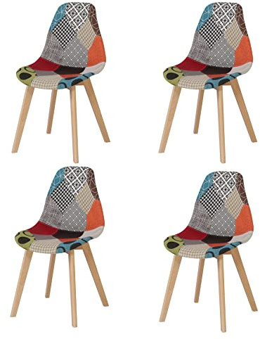 BenyLed Pack de 4 Sillas de Comedor Sillas de Patchwork de Colores con Patas de Madera Sillas Escandinavo con Respaldo de cojín Suave (Rojo 01)