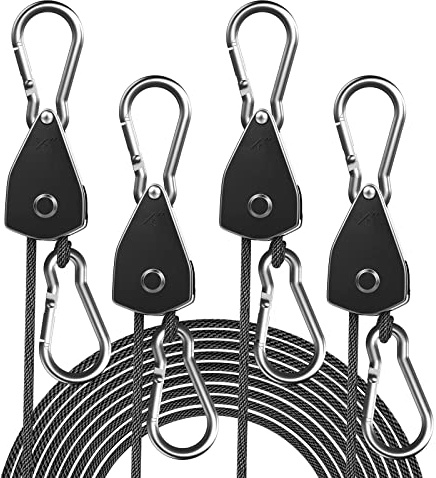 STAYGROW 4-pack 1/8 tum justerbar rephängare, slitstark spärrrem med förstärkt metallväxel, spärrremskivsystem kajakremmar för hängande växter, växtljus och olika förbindningsanvändningsområden