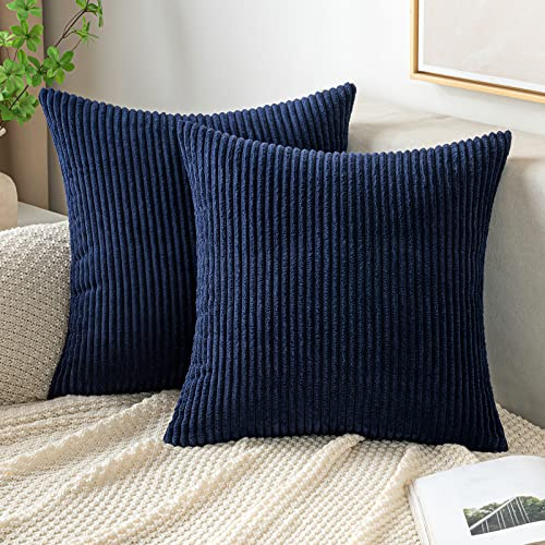 EMEMA Kissenbezug 50x50 Kordsamt Kissenbezüge Navy Blau Dekokissen | Sofakissen Cord Kissenhülle Zierkissenbezug Kord Dekorative Weiche für Sofa Wohnzimmer Schlafzimmer 2er Set