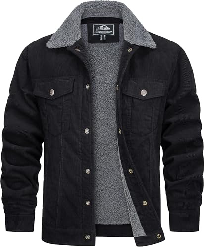 TACVASEN Herren Gefütterte Cordjacke Warme Übergangsjacke Winter Cargo Jacke mit weichem Komfortkragen