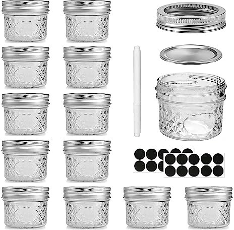Hniuyun 12 pack Small Mason Jars, Glass Jars with Lids and Bands for Overnight Oats, Jam, Honey, Wedding Favors, Shower Favors, DIY Spice Jars(4 oz