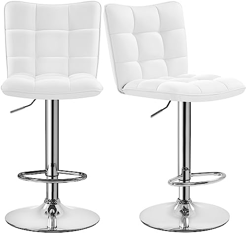 Yaheetech Lot de 2 Tabourets de Bar en Similicuir Réglables en Hauteur Chaises de Bar Assise Pivotante à 360° Tabourets de Cuisine pour Bar Salle à Manger Comptoir 50 × 43,5 × 92,5 cm 2/Blanc