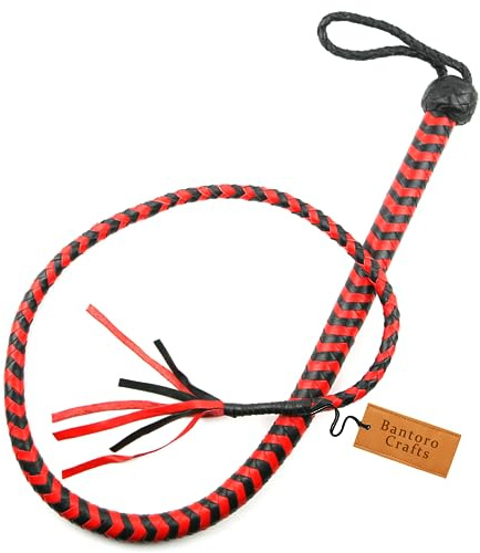 Frusta in pelle lunga 1,2 m, in 12 trecce, colore rosso e nero, per equitazione, frusta per tori rumorosi, da lavoro, per bovini, circo, equestre