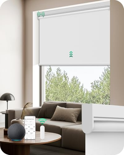 Allesin Motorized Roller Blinds with Remote Control for Windows, Blackout Automatic Smart Shades,Dry Battery Powered Electric Blind (Snow White 23 W x 72 H)