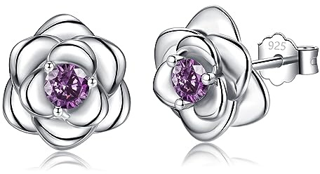 Sterling Silver Stud Earrings for Women, Silver Flower Cubic Zirconia Hypoallergenic Helix Cartilage Earrings Jewelry Gifts for Girls (Silver, Gold, Rose Gold)
