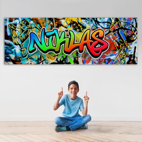 tjapalo® vz5 Graffiti Poster mit Namen personalisiert Plakat Graffiti Bild mit Namen jugendzimmer Wandbilder Kinderzimmer Name Bilder für Teenager Neonbilder, Größen Name: B70xH24cm