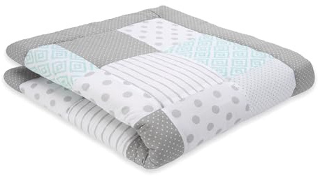 emma & noah Krabbeldecke Baby, 120x120 cm, Groß und Gepolstert, Bio-Baumwolle, Oeko-TEX Zertifiziert, Babydecke, Weiche Spieldecke & Laufgittereinlage für Jungen & Mädchen (Patchwork Essential Grau)
