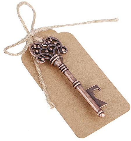 Ejoyous 12 Vintage Herzform Schlüssel Flaschenöffner Keychain Anhänger in Kupfer mit Tags für Hochzeit, Partys, Geburtstag, Bankett, Valentinstag
