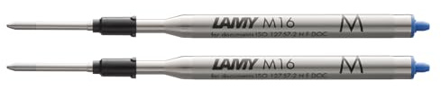 LAMY M16 2er Set Kugelschreiber-Großraummine aus Metall - Original Ersatzmine für alle Lamy Kugelschreiber Modelle - dokumentenecht - Strichbreite Mittel in Tintenfarbe blau