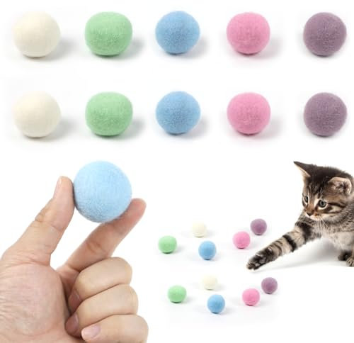 Nepfaivy Interaktives Katzenspielzeug Ball zur Selbstbeschäftigung - 10 Stück Katzenbälle Spielzeug für Katzen Kitten, Natürliches Filzbälle für Katzen aus 100% Wolle