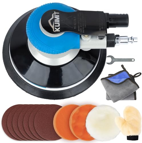 KUIMIT 150mm Luft-Exzenterschleifer, Dual-Aktion Druckluft Schleifer, pneumatischer Handflächenschleifer mit Geschwindigkeitsregulierung,zum Polieren, Schleifen von Holz Auto Metall
