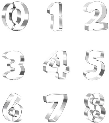 9pcs Number Cutters for Fondant Icing Cookie 0 1 2 3 4 5 6 7 8 Biscuits Number Shaped Baking Cutters Tools for Dough Cake Decorating Mold, Stainless Steel