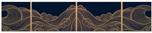 wandmotiv24 Fototapete panorama Japanische Wellen, selbstklebende Strukturtapete 260g - Mittel (250x50cm) Japanisch, Wellen, Meer, blau, gold, M0120