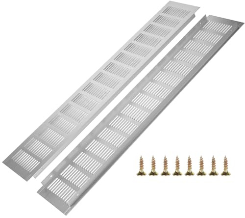 Befun 2 Stück Rechteckig Lüftungsgitter, Aluminium Luftgitter 100mm x 600mm | Design des inneren Anti-Rutsch-Streifens, Feuchtigkeits- und feuchtigkeitsbeständig, für Schuhschrank, Bad, Küche, Wohnzimmer