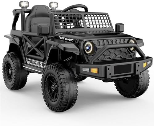 YunTopKids Ride On Truck, 12 V, 7 Ah, elektrisches Jeep-Auto für Kleinkinder 3–5, Power Wheels mit Eltern-Fernbedienung für Kinder, Weihnachts- und Geburtstagsgeschenk, Schwarz