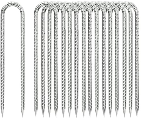 Rebar-Pfähle, 30,5 cm, robuste U-Haken, verzinkt, rostfrei, Zeltheringe, robuste Bodenanker für Garten, Hundezaun, Hühnerstall, Weihnachtsdekoration, Hirschzaun, 16 Stück