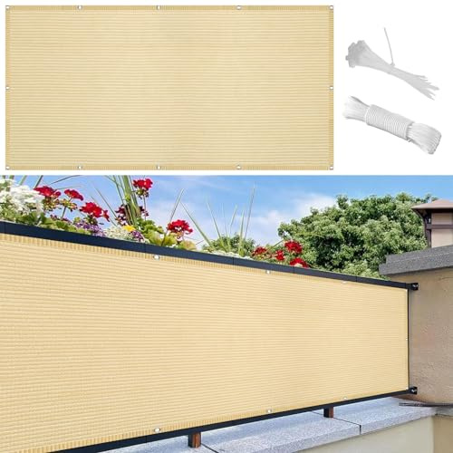 Brise Vue pour Balcon 45 x 500 cm Revêtement et Pare Vue de Balcon Clôture Brise Vue HDPE Pare Soleil avec Attaches de Câble et Cordons pour Balcon Jardin Patio Terrasse, Couleur Crème