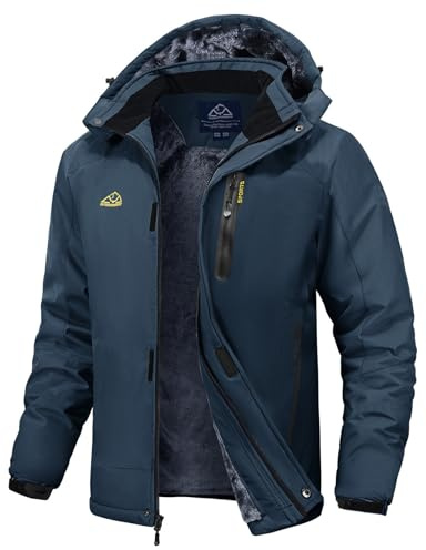 Rdruko Skijacke Herren Winterjacke Snowboardjacke Warme Fleece GefüTtert Winter Jacke Wasserdicht Funktionsjacke Männer Outdoor Wanderjacke mit Kapuze