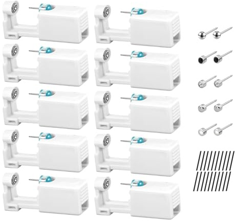 XIAQICA 10 Stück Ohrlochpistole Ohrloch Stecher Set Ohrring Pistole Selbst Piercing Set mit Ohrstäbchen und Alkohol-Baumwolle geeignet für Jungen und Mädchen