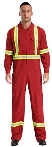 Xnihocha Herren Arbeitsoverall Reflektierender Reißverschluss vorne Langarm Schutzoverall Schutzanzug Einteiliger Jumpsuit Workwear Rot S