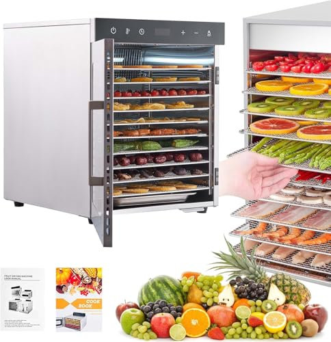 Eastnmythet Food Dehydrator, 10 Stainless Steel Trays Commercial Dehydrators, 800W Electric Food Dryer for Fruit Jerky, Veggies, Meat Beef