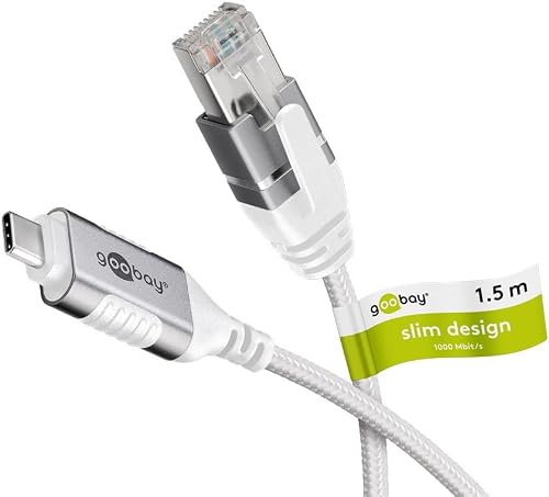 goobay Cable USB-C 3.1 a RJ45 Ethernet CAT 6 Slim/cable de adaptador/estable conexión a Internet con router/red Switch/USB a RJ45 Adapter / 1 Gbps / 1,5 metros/blanco / 74386