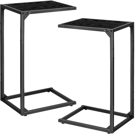 Nandae Beistelltisch,C Form Kaffeetisch Couchtisch Sofatisch Nachttisch Betttisch Laptoptisch, Gestell aus Metall, Tischplatte aus Holz (Schwarz)