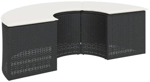 Makastle Outdoor Poly Rattan Hocker, Fußhocker mit Polster, Außen Wetterfest Gartenhocker Sitzhocker Sitzbank Fußauflage Fußstütze, Patio Ottoman, Schwarz 52/138 x 74 x 40 cm