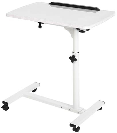 Verstellbarer Roll-Laptop-Schreibtisch, tragbares Betttablett mit Rädern zum Lesen, Essen und Arbeiten (weiß)