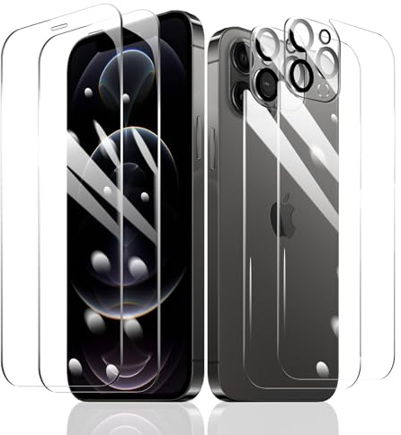 Fylnatc [2+2+2] Schutzfolie für iPhone 12 Pro + Kameraschutz + Rückseite Schutzfolie mit einfachem Befestigungswerkzeug, Panzer Schutz Glas, gehärtetem Glas