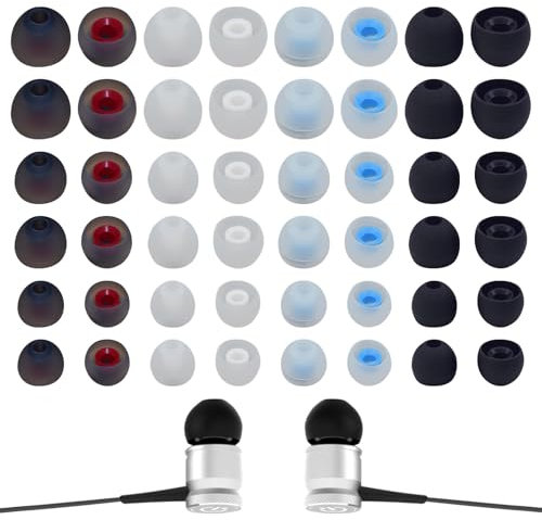 Lot de 24 paires d'embouts de rechange en silicone pour écouteurs de 4,5 à 6 mm (4 couleurs/24 paires)