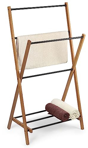 KADAX Handtuchhalter aus Holz, Wäscheständer mit Trockenfläche bis 3,5m, klappbarer Badetuchhalter, Badaccessoire für Badezimmer (Zur Selbstmontage)