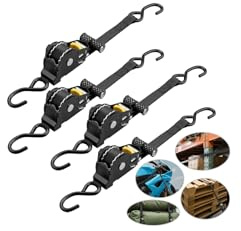 Autofahrerkamera eSynic Automatischer Ratschengurt 4er Set – 25mm x 3,3m, 340kg/680kg, Selbstaufrollend mit ergonomischem Griff, EN 12195-2, für Anhänger, Motorrad, Auto & mehr