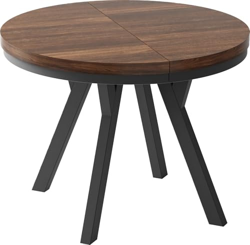 WFL GROUP Designer Runder Ausziehbarer Esstisch - Loft-Stil, Industriell, Platzsparend - Schwarze Beine - 100 bis 200 cm - für 5-10 Personen - Hergestellt in EU - Arvadonna Chestnut - 200 cm