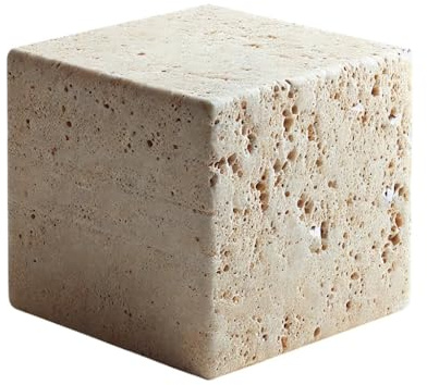 Generico CBAM Travertin Würfel Tischskulptur Marmor Naturstein Home Interieur Geschenk Kunst Sammlung H 8 cm