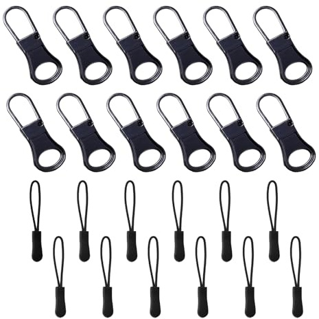 BACSHBY 24 Pcs Zipper Pull Replacement Detachable Metal Zipper Pulls Tabs and Zipper Cord Pulls, Zip Puller Repair Kit for Jackets, Jeans, Coats, Backpacks, Luggage, Suitcases,Purses