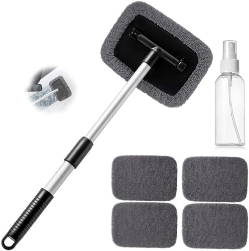 Brosse Lavage Voiture Nettoyage à Manche Long Kit de Vadrouille, 2 en 1 Chenille Microfibre Balai Pinceau ​pour Véhicule Voitures Camion Caravane, Sans rayures(4 x Têtes Vadrouille)