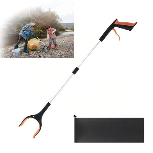 Pinza Telescopica Pieghevole,Pinza Raccogli Rifiuti,Bastone Prendi Oggetti,Raccoglitore Immondizia,Bastone Braccio Forte Presa, Portatile Pinza Rifiuti Morsetto per Raccogliere Oggetti Terra,Arancione