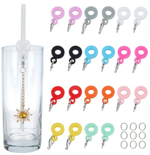 WEBEEDY 22 Pcs Silicone Straw Charm Adapters 11 Colors Dangle Straw Toppers Charms for Cup, Straw Charms Clips Pendants Hanging Ornaments for Cup Water Bottle Decoration Accessories