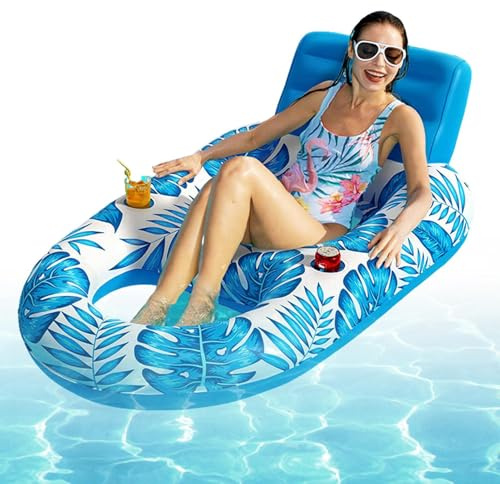 Schwimminsel Lounge Für Erwachsene | Aufblasbare Poolinseln Für Erwachsene Im Schwimmbad - Mit Getränkehalter Und Ahornblatt Design Für See Freibad Sonnenbad Urlaub