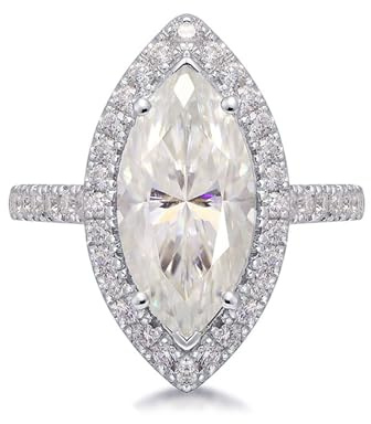 Damenring Zart Dünn, Ringe Frauen Dünn Marquise 18K Weißgold mit Weiß Moissanit Größe 63 (20.1)
