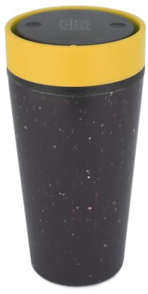 Circular&Co 12oz / 340ml Reusable Coffee Cup Made from Recycled Paper Cups – Travel Mug with Lid – Leakproof, Sustainable & Barista Friendly Reusable Mug - Grey & Mustard Yellow