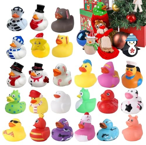 Anatroccoli di gomma di Natale confezionati all'ingrosso, scrigno per le vacanze - Scatola giocattolo con calendario da 24 pezzi per occasioni festive