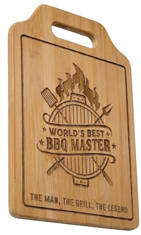 1 Piece Handmade Engraved Bamboo Cutting Board, Personalised Chopping Board with BBQ Master Design, House Warming Gifts, 50th Birthday Gifts for Men (31x22cm)