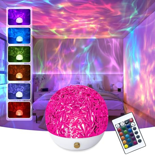 ZuzongBaoYou 16 Colour LED Ripple Projector Lamp with Remote Control, Dimmable Ambient Mood Light, 360° Wave Effect Night Light for Bedroom, Living Room, Parties & Home Décor