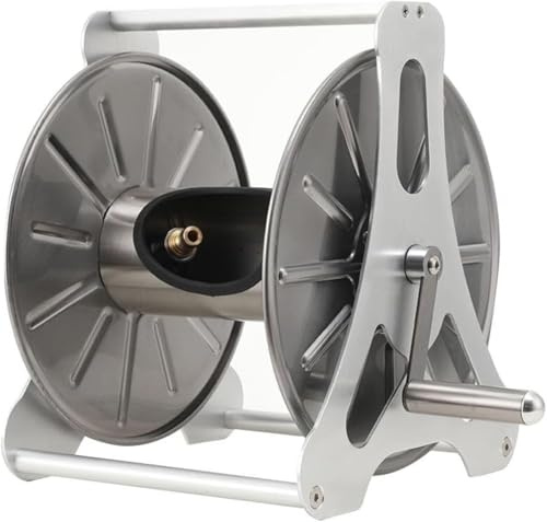 Garden Hose Holder Kit, Wall Mounted Stainless Steel Hose Reel with 100M Capacity and 360° Rotatable Handle for Home Lawn