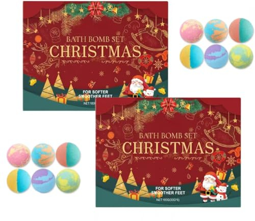 Set de sales de baño navideñas, sales de baño con aceites esenciales para aromaterapia, con 6 fragancias diferentes, hidratantes suaves, limpiadoras, aroma duradero, unisex, set de 6 piezas.
